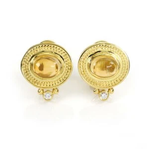 Seidengang 6.06ct Citrine & Diamond Fancy Oval Post Clip Huggie Earrings - Picture 1 of 4
