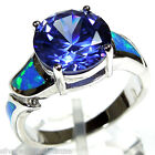 4.90 Cts Tanzanite & Blue Fire Opal Inlay Solid 925 Sterling Silver Ring 8