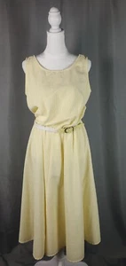 Womens Dress M L Yellow Seersucker Stripe Belted Summer Casual Lightweight - Picture 1 of 13
