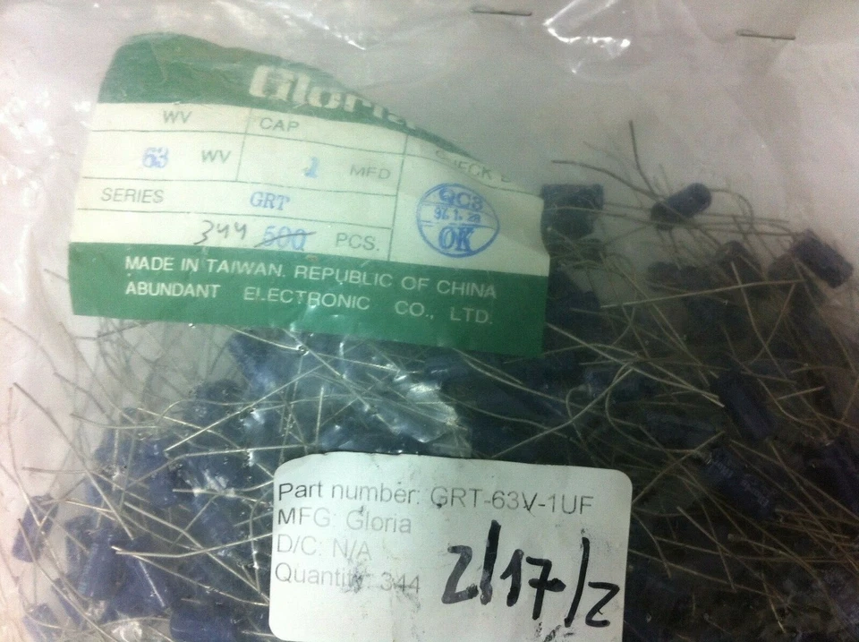GRT-63V-1uF-20% - Gloria - 344 piezas - Condensadores electrolíticos radiales 1uF 63V 85C  Foto 1 de 1