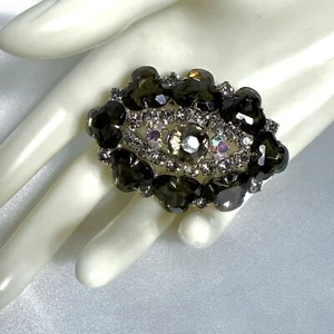 Broche vintage de diamantes de imitación gris ahumado y AB 2,5” - sin marca - Imagen 1 de 8