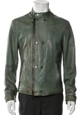 Chaqueta Moto John Varvatos-Piel de Cordero-Verde Talla 48EU Foto 1 de 4