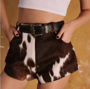 Authentic Leather Shorts Women’s Western Style Pony Skin Cow Print Mini Shorts - Picture 1 of 7