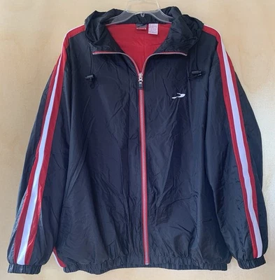 Pro Spirit Full Zip Lined Windbreaker Rain Jacket Coat Black Red White Hood XL - Image 1 of 4