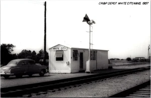 White City KS Kansas Railroad Train Station Depot Vintage Car Postcard RR Tracks - Picture 1 of 2