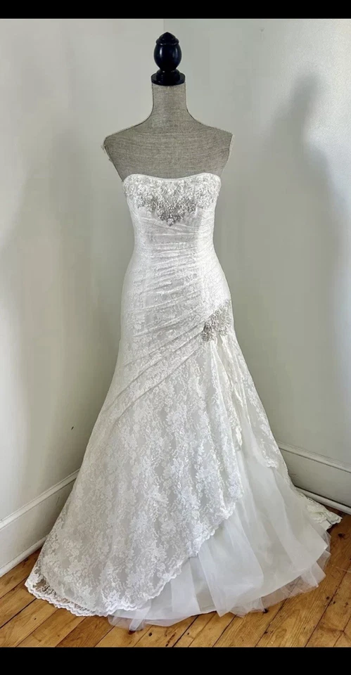 Vestido de noiva Davids linha A sem alças YP3344 marfim tamanho 8 - Imagem 1 de 4