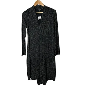 J Jill Wearever Kleid Damen klein schwarz gepunktet Faux Wickeloptik Midi NEU - Bild 1 von 6