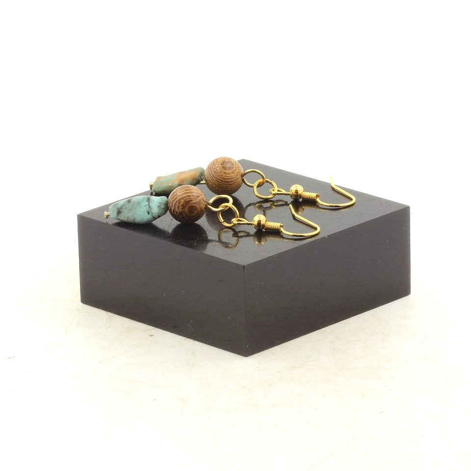 Edelsteine Und Mineralien. Ohrringe Mit 2 Afrikanischen Türkisperlen Aus Afrika - Bild 1 von 2