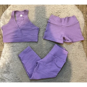 Booty by Brabants Kroko Leggings Fahrrad Shorts und BH Top Set Lila Large - Bild 1 von 3