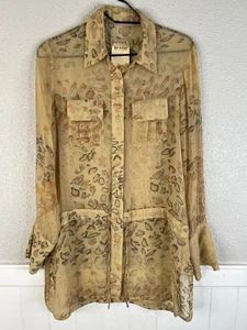 Da-Nang Silk Tunic Top Sz M Animal Print Safari Sheer Leopard Y2K Boho Festival - Picture 1 of 11