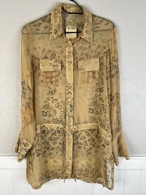 Top túnica de seda Da-Nang talla M estampado animal safari leopardo transparente festival boho Y2K Foto 1 de 4