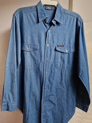 VINTAGE D&G MEN'S BLUE DENIM BUTTON UP SHIRT 100%COTTON SIZE M MADE IN ITALY - Image 1 of 4