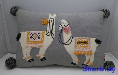 Cojín bordado 2 llamas gris lino Novovratz 17 animales Foto 1 de 4