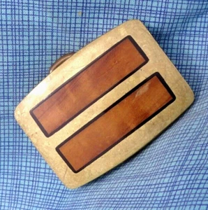 Exotic Wood Inlay Brass Dress Belt Buckle Boho Hippie Vtg 70s Trinity .QRT342 - Picture 1 of 9