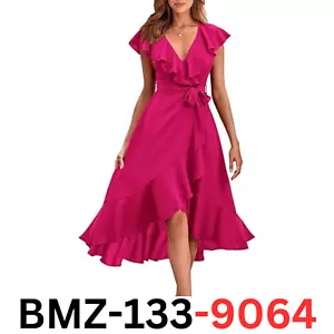 PRETTYGARDEN Women Summer Wrap Maxi Casual Boho Deep VNeck Short Sleeve Dress, L - Picture 1 of 7