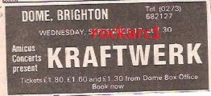 KRAFTWERK UK TIMELINE Advert - Dome,Brighton Weds 17th September 1975 3x1" - Imagen 1 de 1