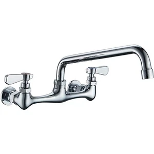 Commercial Kitchen Sink Faucet 8 In Center 2 Handle 12" Swivel Spout Wall Mount - Picture 1 of 9