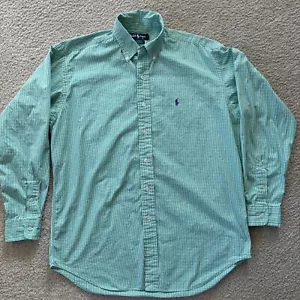Polo Ralph Lauren camicia uomo M verde bianca classica con bottoni Blake 100% cotone - Foto 1 di 7