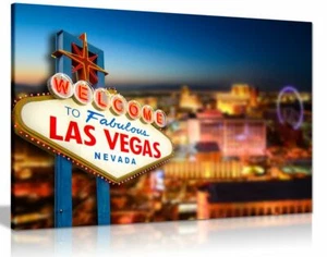 Welcome To Las Vegas Sign Canvas Wall Art Picture Print - Picture 1 of 1