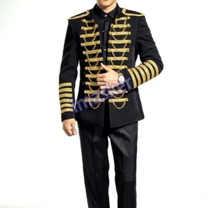 Men Retro Hussar Jacket Tunic Military Uniform Wedding Drummer Coat Top Chic New - Picture 1 of 20