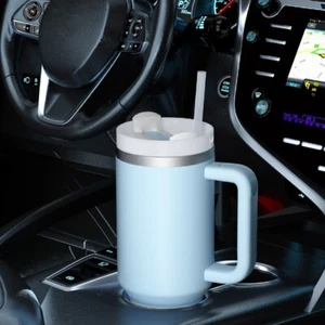 40oz flat bottom cup with handle and straw travel cup Iced coffee cup travel cup - Picture 1 of 9