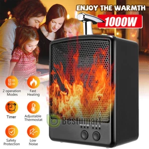 Portable Electric Ceramic Space Heater Fan Adjustable Thermostat 1000W for Room - Picture 1 of 50