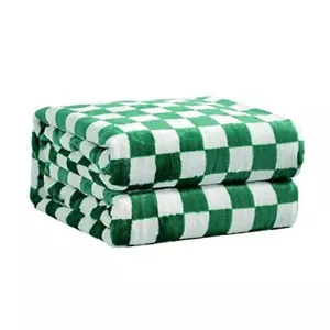 Checkered Flannel Fleece Throw Blanket Soft Cozy Checkerboard 60"X80" Green - Picture 1 of 8