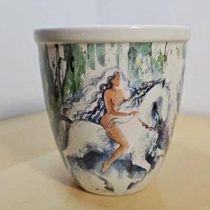 Taza de café Godiva Chocolatier Lady Godiva Horse Forest blanca verde - Imagen 1 de 9