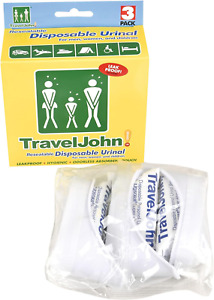 TravelJohn Resealable Disposable Urinal 3 Pack LIQSORB Polymer Pouch Unisex Leak