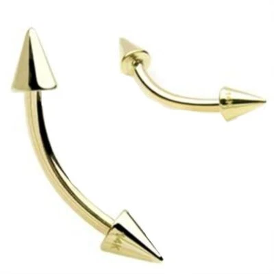 Gebogen Kegel Barbell Augenbraue Brustwarze Zunge Piercing Ring 14K Gelbgold 16G - Bild 1 von 2