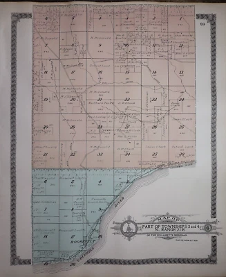 Antiguo mapa Plat 1913 ~ 3&4N-21E ROOSEVELT Twp, KLICKITAT Co. WA / 5N-21E en reverso Foto 1 de 4