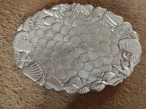 18" Arthur Court Vintage 1993 Shell Fuß Aluminium Servierplatte mit Muscheln - Bild 1 von 21