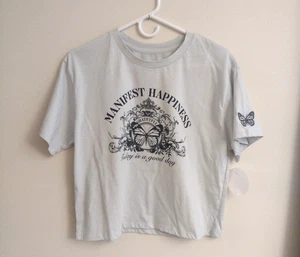 Casa Di Cotone. t-shirt morbida grigia crop farfalla della felicità taglia media nuova - Foto 1 di 5