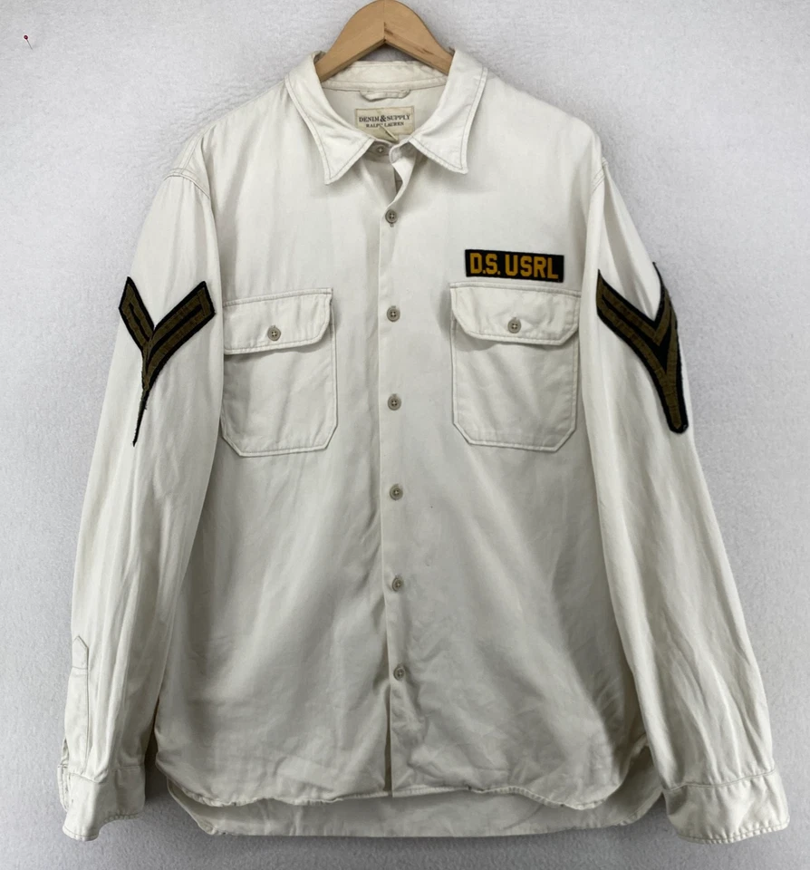 Camisa DENIM & SUPPLY RALPH LAUREN Para Hombres XL Militar Abotonada Sarga Blanca Foto 1 de 4