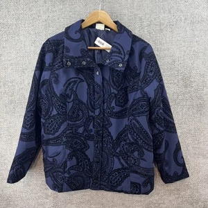 Chicos Zenergy Nema Flocked Jacket Deep Navy Size 2 (12) Pockets Stretch New!! - Picture 1 of 17
