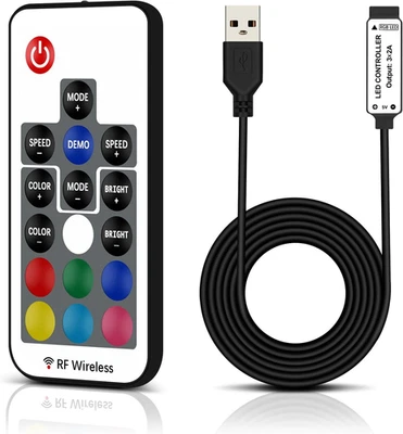 DC 5V USB RGB LED Controller, 17-Key RF Wireless Remote Control, 4-PIN LED Strip - Image 1 of 4