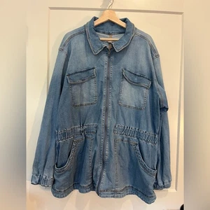 Knox Rose Utility Boho Jacket Womens 2X Denim Stretch Pockets Elastic Waist Zip - Picture 1 of 12