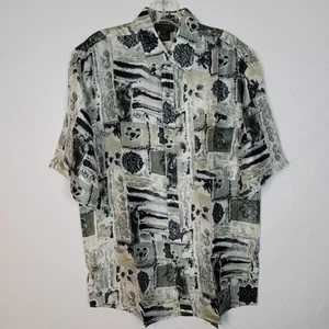 Vintage PURE Mens M 100% Silk Shirt Black & Gray Button Up Short Sleeve NWOT - Picture 1 of 9