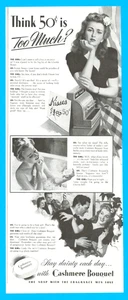 Ramo de cachemir jabón de baño cosméticos cabina de besos niña anuncio impreso 1943 - Imagen 1 de 3