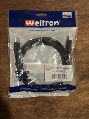 Weltron 6ft USB 3.0 A-Male to B-Male Cable, 90-USB-AB-15 - Image 1 of 3