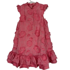 Janie and Jack Dress Girl Size 6 Rose Pink Embroidered Flower Ruffled Hem Boho - Picture 1 of 13