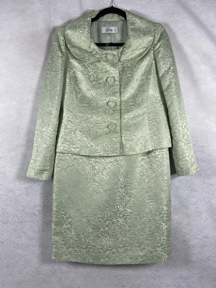 Terno saia Le Suit 2 peças feminino 6 blazer verde botão acolchoado floral manga longa - Imagem 1 de 4