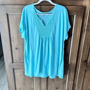 JMS/Just My Size-Women's Teal with Floral Yolk Cap Sleeve Size 4X - Picture 1 of 14