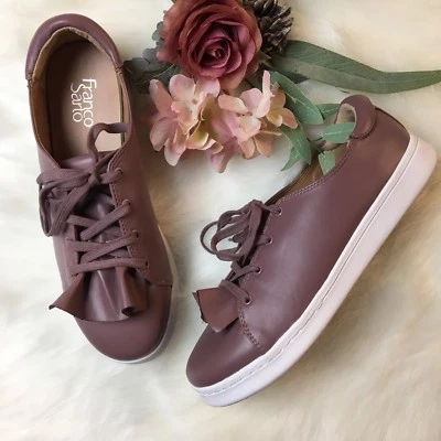 Novo com etiquetas Franco Sarto Stephanie tênis com cadarço plissado babado malva tamanho 9,5 M - Imagem 1 de 4