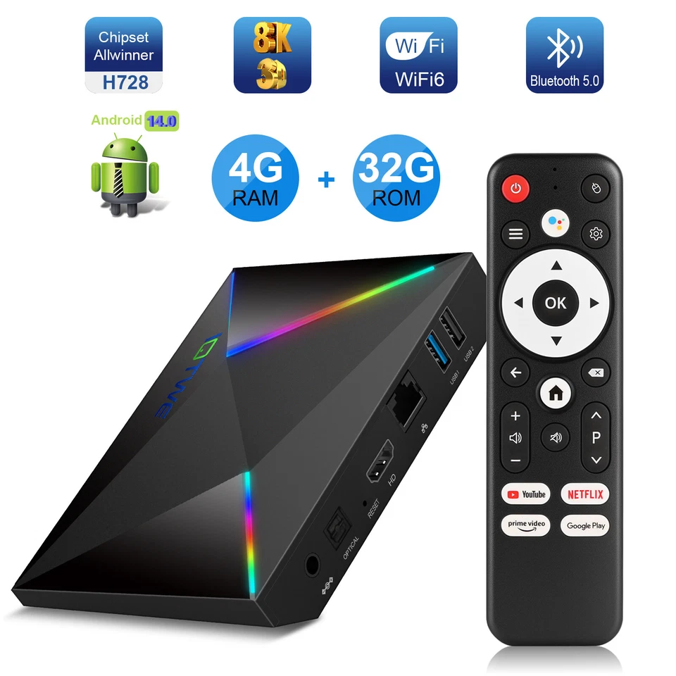 2025 Android 14 Smart TV BOX 64 GB 32 GB WIFI 6 rete lettore multimediale Octa Core - Immagine 1 di 4