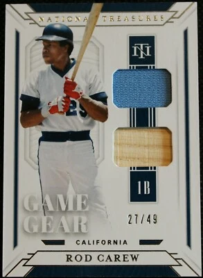 2019 FOTL National Treasures Rod Carew #27/49 Dual Game Used Jersey /Bat Relic  - Image 1 of 2