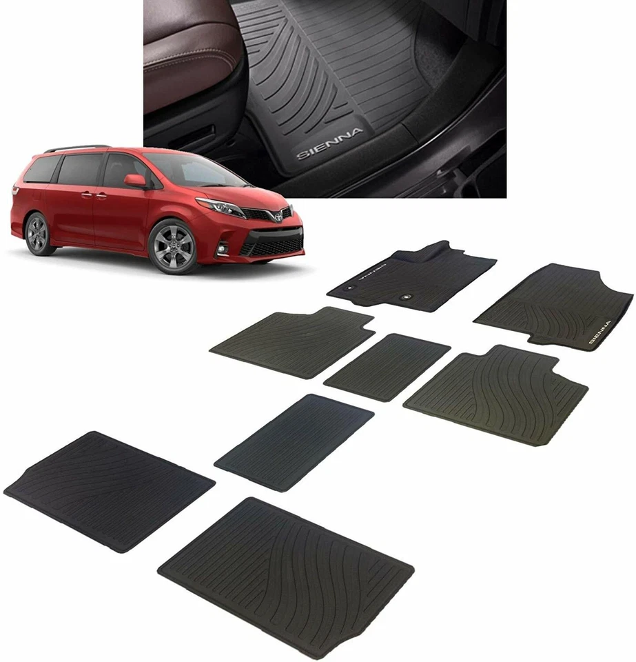 原始设备制造商丰田 SIENNA 黑色全天候地板垫 (8 件) 适合精选 2013 - 2020 — 第 1/1 张图片