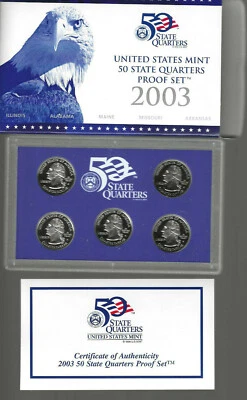 United States Mint 50 State Quarters Proof Set 2003 IL AL ME MI AR - Image 1 of 2