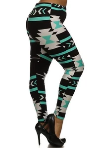 Übergröße Leggings XL-2X Polyester Elasthan schwarz aqua weiß Tribal Print EEVEE - Bild 1 von 4