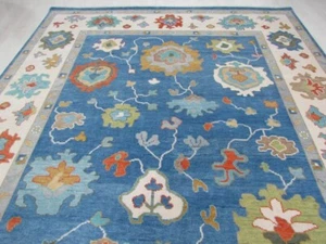 Blue-Cream Antique Indo Oushak Cotemporary Hand-knotted Rugs for living area Rug - Picture 1 of 8